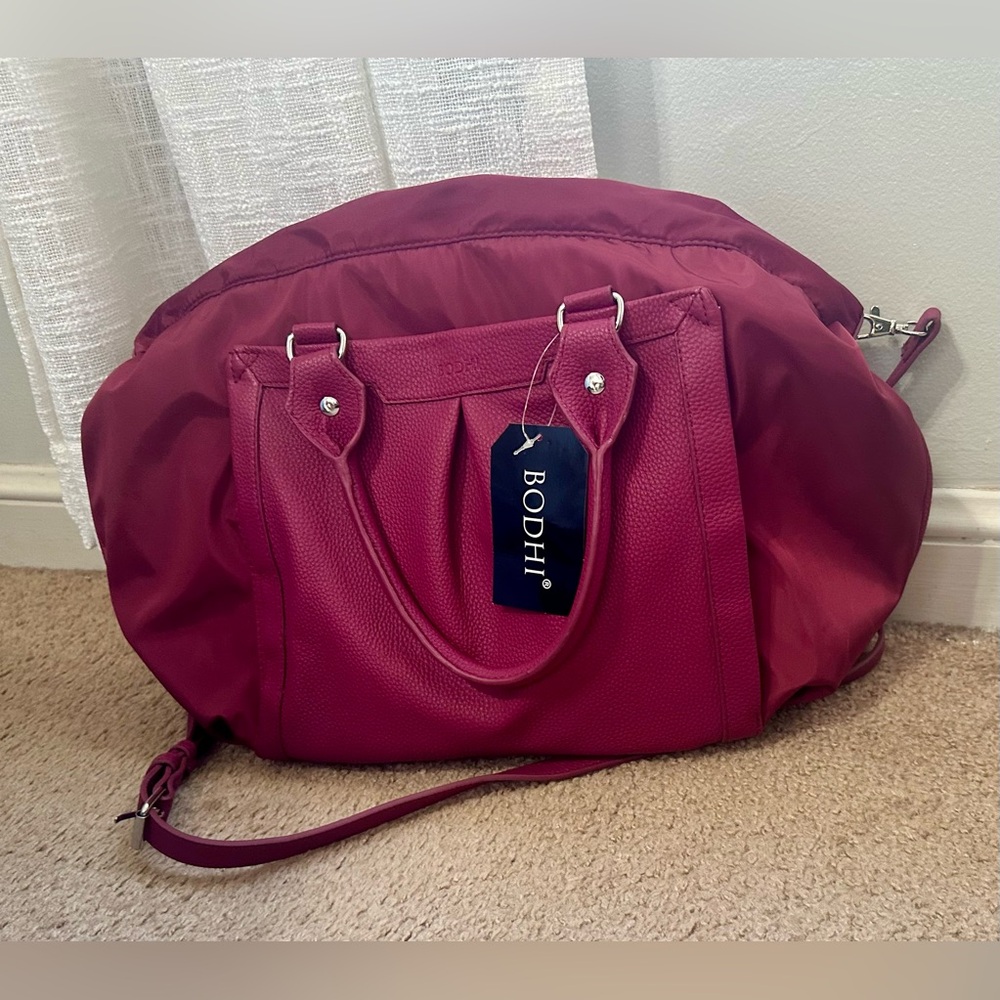 Pink BODHI Rouchette Satchel Drawstring Shoulder Purse/Messenger Bag